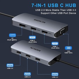 USB C Docking Station, MOKiN 7 IN 1 Laptop Docking Station Dual Monitor USB C Hub Dual HDMI Adapter with 2 HDMI, DisplayPort, VGA, 3 USB Port Compatible for Dell/Lenovo/HP
