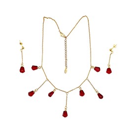 Abgaryan ART Pomegranate Seeds Jewelry Set with drop Earrings and Necklace, 18K Gold Plated Scarlet Cascade Necklace