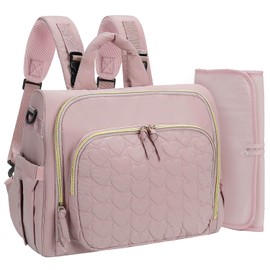 MHOMER Diaper Bag Backpack with Changing Pad, Small Baby Diaper Bag for Girl, Waterproof Travel Diaper Backpack for Mom with Insulated Pockets, Stroller Straps - Baby Shower Registry - Dusty Rose
