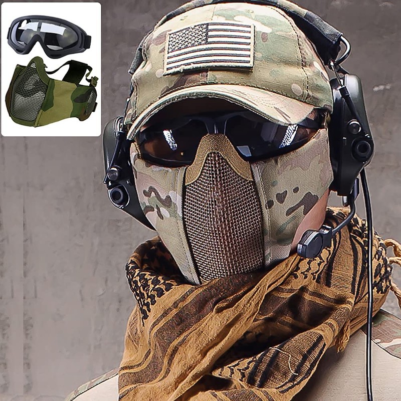 Aoutacc Airsoft Protective Gear Set, Half Face Mesh Masks with