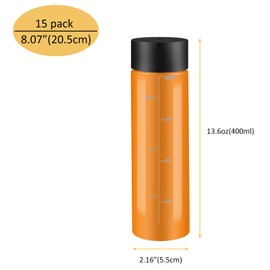 YBCPACK 15 Pack 400 ml PET Bottles - Wide Mouth Empty Plastic Bottles with Caps and Brush - Clear Bottles Ideal for Smoothie Bottle, Juice Bottles with Lids, Sensory Bottles