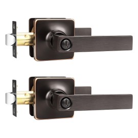 GOBEKOR 2 Pack Privacy Lever Door Handle Oil Rubbed Bronze Door Levers Bedroom Door Handle with Lock Modern Straight Door Lever Keyless Door