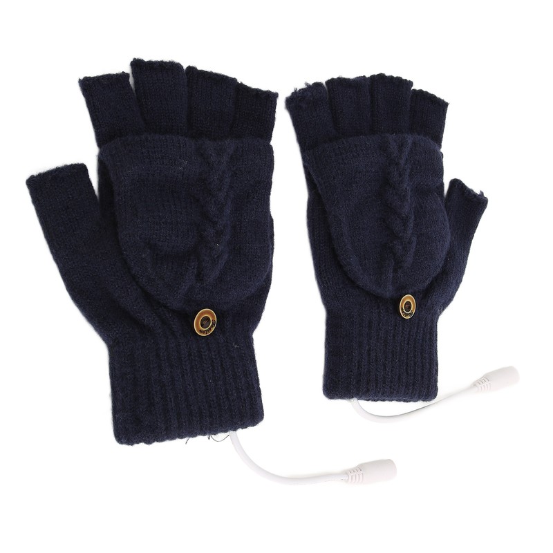USB Warmer Heated Gloves Flip Half Fingerless Electronic Knitted Hand