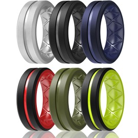 Egnaro Silicone Ring Men 1/4/6 Multipack Breathable Mens Silicone Rubber Bands Wedding Rings for Men Engagement Bands - 8mm Width 2mm Thickness