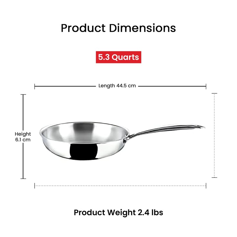 Vinod Platinum Triply Stainless Steel Frypan 24 cm | 2.5
