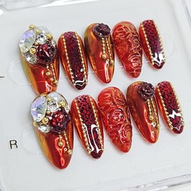 Bloody Rose Handmade Nail Tips - Coffin / 블러디 로즈 수제네일팁 - 코핀
