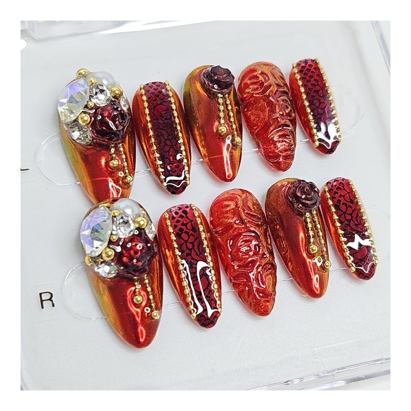 Bloody Rose Handmade Nail Tips - Coffin / 블러디 로즈