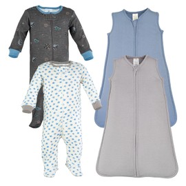 Little Peaches 4Pc Comfy Cozy Set - 2 Sleep Sack & 2 Footed Pajamas, Super Soft Baby Boy Clothes 0-3 Months, Wearable Blanket for Babies, Cozy Baby Sleeper 0-3 Months, Sleepwear Set - Celestial Wonder