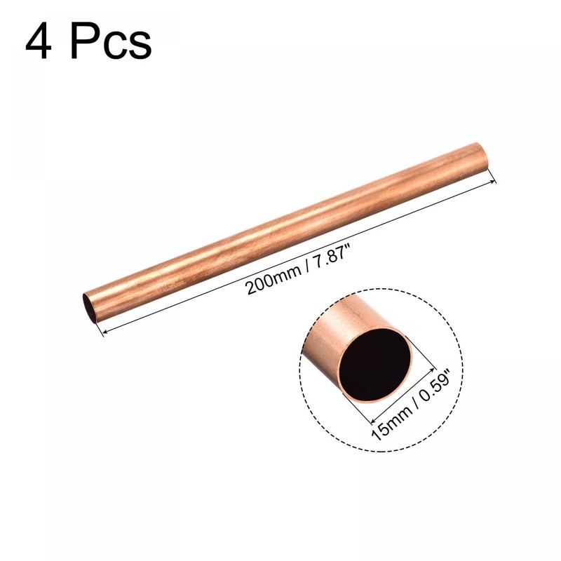 sourcing map Copper Round Tube 15mm OD 0.5mm Wall Thickness