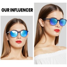 DUCO Retro Round UV400 Polarized Sunglasses for Women Men Vintage Shades Classic Acetate Trendy Fashion Sunglass DC1230 (Catalina Blue Frame Revo Blue Lens)