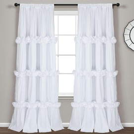 Homechoice Decor Thermal Insulated Blackout Window Curtains, 54" W x 84" L x 2 Panels, Boho Ruched Window Treatments with 3 Rows of Butterfly Flowers, Rustic Rod Pocket Drapes for Room, White (LQ-30)