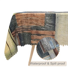 TTQYFNM 54x108inches Abstract Art Painting Tablecloth Blue Brown Grey Patchwork Pattern Rectangle Table Cloth Stain Resistant Waterproof Table Cover for Kitchen Dining Room Cafe Picnic Home Decor