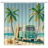 HYKHYK Tour Bus Shower Curtain Palm Tree Tropical Ocean Beach