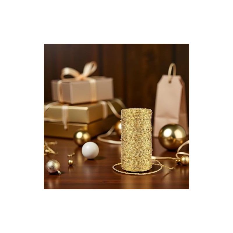100M/328 Feet Gold String Twine for Crafts, Metallic Bakers Cord,