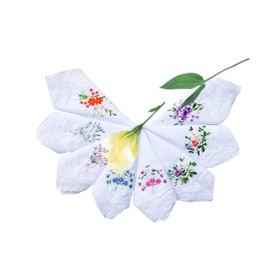 LACS Womens Embroidered Floral Cotton Lace Handkerchiefs White Hankies Pack