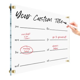 Acrylic Premium Weekly Wall Calendar - Large Reusable Dry Erase Board - Glass Calendar for Wall - Board for Office and Home - Gold Hardware (24x18" (Regular))