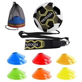 YHOTOGEA Football Kick Trainer, Football Training Equipment Aid, 12 Disc Cones, Football Gift for Boys and Adults Solo Practice, Adjustable Belt Elastic for Ball Size 3/4/5 (New)