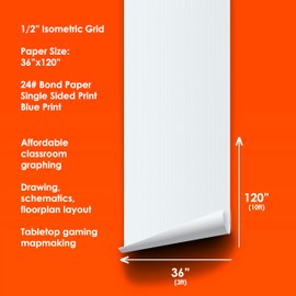 Geyer Instructional Products - 36" x 120" Large Isometric Graph Paper Roll, 1/2" Blue Grid, Ideal for School Classroom Graphing, Designing Blueprints & Floorplans, Tabletop Gaming & Custom Mapping