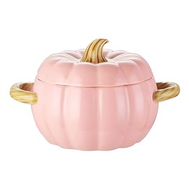 Pumpkin Bowls Ceramic Pumpkin Dish, Dutch Oven Pot with Lid, Pumpkin Pottery Dessert Saucepan, Mini Baking Dish Cute Pumpkin Bowl, Covered Dutch Oven Ceramic Stockpot, Pumpkin-Shaped Casserole(Pink)