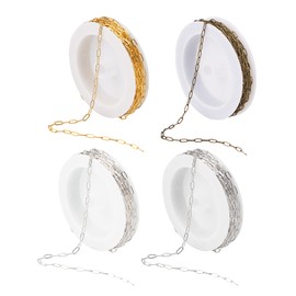 Craftdady 65.6 Feet Brass Paperclip Link Chain 4 Colors Soldered Flat Oval Cable Cross Chain 6x2.6mm with Spool for Jewelry Pendant Necklace Bracelet Making