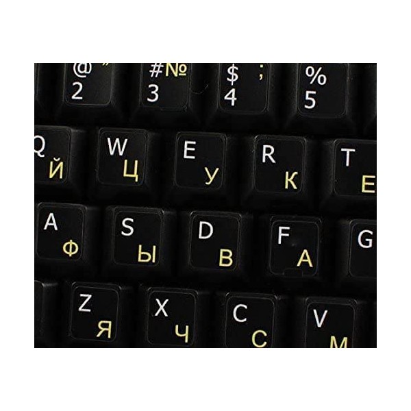 Russian-English BLACK Stickers with White and Yellow Letters - Suitable