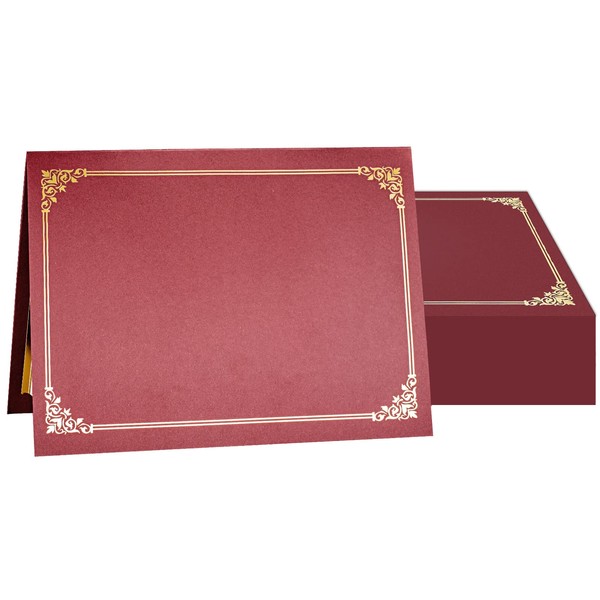 SUNEE Certificate Holders(Burgundy, 50 Packs), Diploma Covers Gold Foil Border, for Letter Size 8.5x11 Certificates, Cardstock, Document Papers