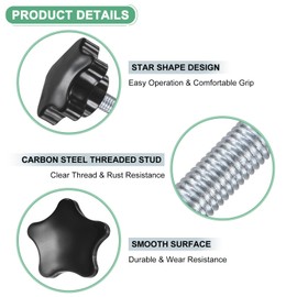 M METERXITY 2-Pack Star Clamping Knobs, M8x20mm Male Thread Hand Tightening Screw for Machinery/Electronic/Furniture/Umbrella Base, Machine Handle Replacement [39mm, Black]