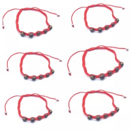 Evil Eye Bracelet Red String Macrame Cord Tiger Eye Beads Adjustable 6in-10in pack x12