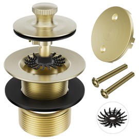 Brushed Gold Tub Drain Stopper Bathtub Drain, Hair Catcher and Two-Hole Overflow Faceplate,11.5/16 UNC Bathtub Drain, Premium Brass Lift and Turn Twist Tub Drains Replacement Trim Kit,Tub Stopper