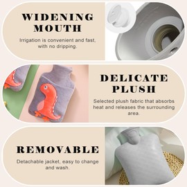 MHwan Hot Water Bottle, 2L Large Thickened Plush Fluffy Hot Water Bottle Children Adults, Cute Cuddly Dinosaur Hot Water Bottle Animal, Safe, Explosion-Proof, Leak-Proof, Removable for Cleaning