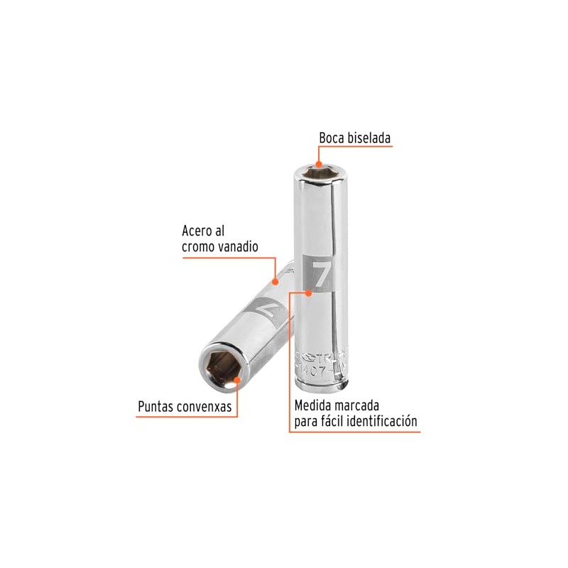Truper D-1407-LM, Dado de 6 puntas, largo, cuadro 1/4" de