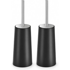 Juego de 2 Escobillas de Inodoro con Soporte y Mango Largo de Acero Inoxidable 304, Cabeza de Cepillo de Mango Largo, decoración de baño, Duradero (Negro)