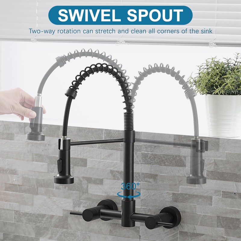 AIMADI Black Kitchen Faucet,Wall Mount Kitchen Faucet with Pull Down