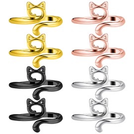 Tyqour Pack of 8 Adjustable Crochet Rings Finger Crochet Rings for Crocheting DIY Cat Ears Knitting Crochet Metal Cat Crochet Ring Crochet Ring Crochet Accessories for Women Girls Crochet Lovers (4