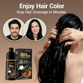 MEIDU- Champú para teñir el cabello para cubrir las canas, tinte negro natural 3 en 1 para mujeres y hombres, 500 ml
