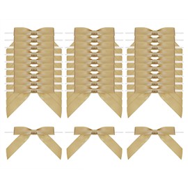 Penta Angel Twist Tie Bows for Treat Bags 30Pcs 2.5” Premade Satin Ribbon Bows Flowers Decorations for Craft Gift Wrapping Birthday Wedding Christmas Party Favors Decor (Gold)