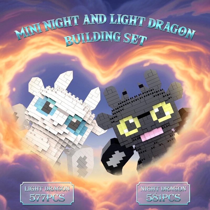 IBLOTIME Micro Dragon Building Set, Black & White Dragons, 1158