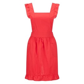 Hyzrz Retro Adjustable Ruffle Aprons with Pockets for Women Girls Vintage Cross Back Pinafore Dress Maid Costume Apron (Red, Adjustable)