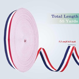 Red White Blue Striped Grosgrain Ribbons for Gift Wrapping, 5/8" X 55 YD Fabric Patriotic Ribbon for Memorial Day, Party Decoration, Home Decor, American Flags Art Supplies, DIY Crafting and Sewing