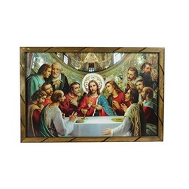 36"x24" Cuadro La Ultima Cena Vaticano Marco de Madera Rustico para Colgar 2436R Hecho En Mexico