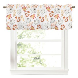 Fall Autumn White Pumpkin Kitchen Curtains Valance for Windows Thanksgiving Decor Orange Leaves Harvest Curtain Farmhouse Rod Pocket Window Treatment for Bathroom living Room Decorations 54x18inch