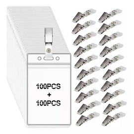 SLNXA Kit de 200 Porta Credenciales Verticales con Soporte Transparente y Clips de Metal