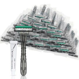(50 Pack) Kheoxusa 3 Blade Disposable Razor,Three Blade Disposable Razors,Triple Blade Disposable Razors,Disposable Razors Individually Wrapped,Disposable Razors for Hotel, Airbnb,Homeless,Travel-Grey