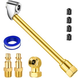 LUMITECO Dual Head Air Chuck Set, Heavy Duty Closed Ball Tire Chuck with 1/4'' Male NPT Quick Plug for 2-Way Quick Connection, No Leakage Tire Air Fill Kit for Tire Inflator Gauge and Air Compressor