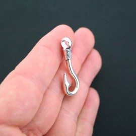 Unbranded 5 Fish Hook Charms Antique Silver Tone 2 Sided - SC1008