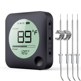 Wireless Grill Thermometer, Bluetooth Meat Thermometer, Digital BBQ Meat Thermometer for Grilling Smoker Oven Kitchen Food Cooking, Smart APP Alarm Monitor Instant Read with 4 Stainless Steel Probes