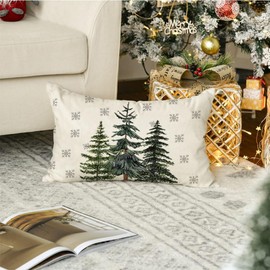 RABUSOFA Christmas Outdoor Pillow Covers 12x20 Inch Waterproof Christmas Trees Decoration Winter Snowflake Holiday Lumbar Decorative Cushion Cases for Home Patio Couch Green Pine