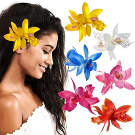 6 Pieces Hawaiian Flower Hair Clip Hair Pins Artificial Tropical Flower Hair Accessories for Women Girls Vacation Beach Party