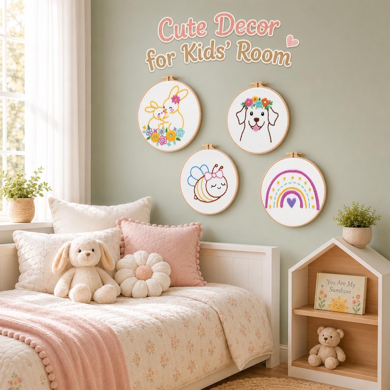 Nuberlic Embroidery Kit for Kids Ages 8+, 12 Pre-Stamped Crafts