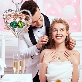 PENACINY Forever Double Heart Necklaces Gifts for Women, S925 Sterling Silver Jewelry with Birthstone Pendant, Birthday Gifts for Mom,Wife,Girlfriend,Daughter, Sister, Her